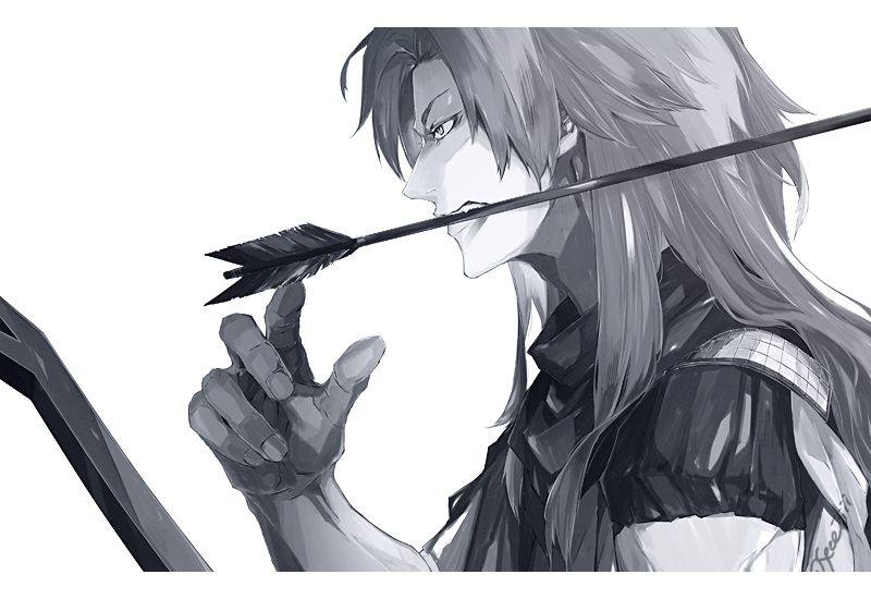1boy, arrow_(projectile), arrow_in_mouth, bow_(weapon), chiron_(fate), commentary_request, fate/grand_order, fate_(series)