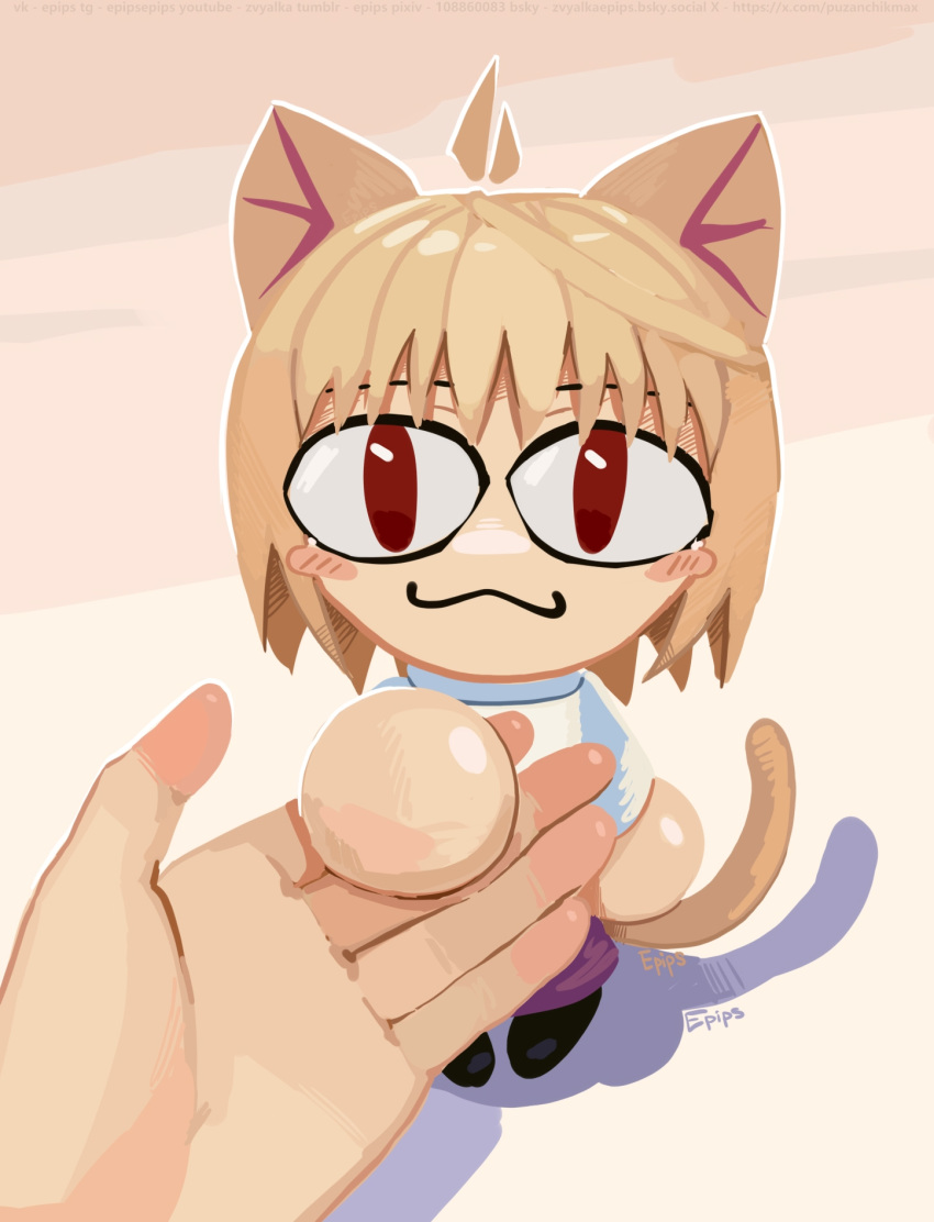 1girl, 1other, :3, ahoge, animal_ears, blonde_hair, blush_stickers, cat_ears
