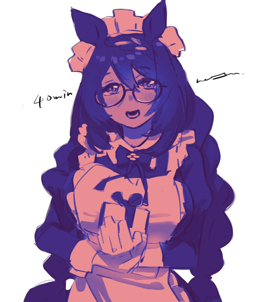 1girl, animal_ears, apron, blush, braid, completion_time, gloves, hair_between_eyes