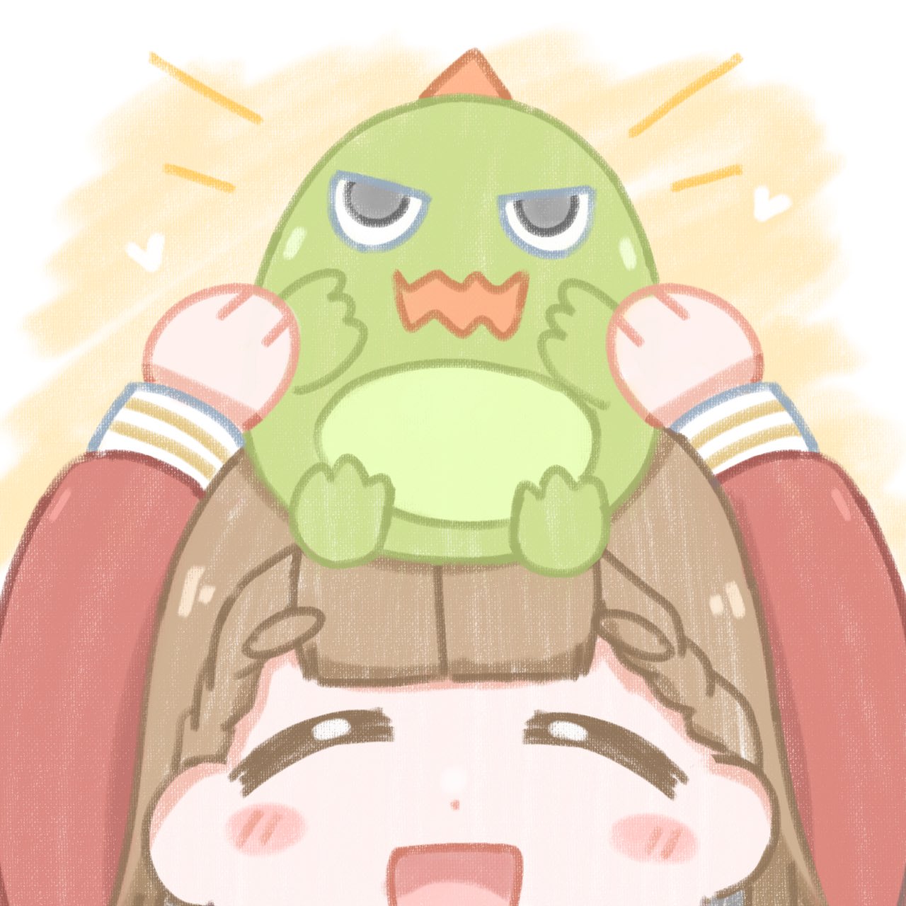 1girl, animal_on_head, braid, brown_hair, center-flap_bangs, commentary_request, facing_viewer, gonzales_(love_live!)
