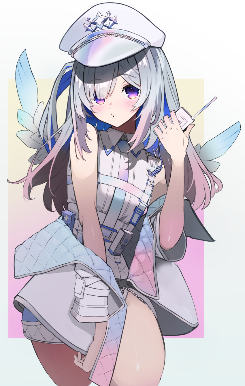 1girl, absurdres, amane_kanata, amane_kanata_(heavenly_guard_mission), angel, angel_wings, blue_hair, blush