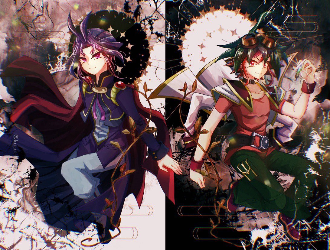 2boys, coat, collarbone, goggles, goggles_on_head, green_hair, jacket, jacket_on_shoulders