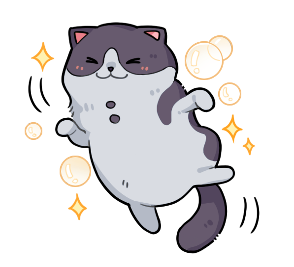 >_<, animal_focus, artist_request, bubble, cat, closed_mouth, excited, infinity_nikki, light_blush, motion_lines, nikki_(series), no_humans, official_art, shirtcat, smile, solo, sparkle, transparent_background