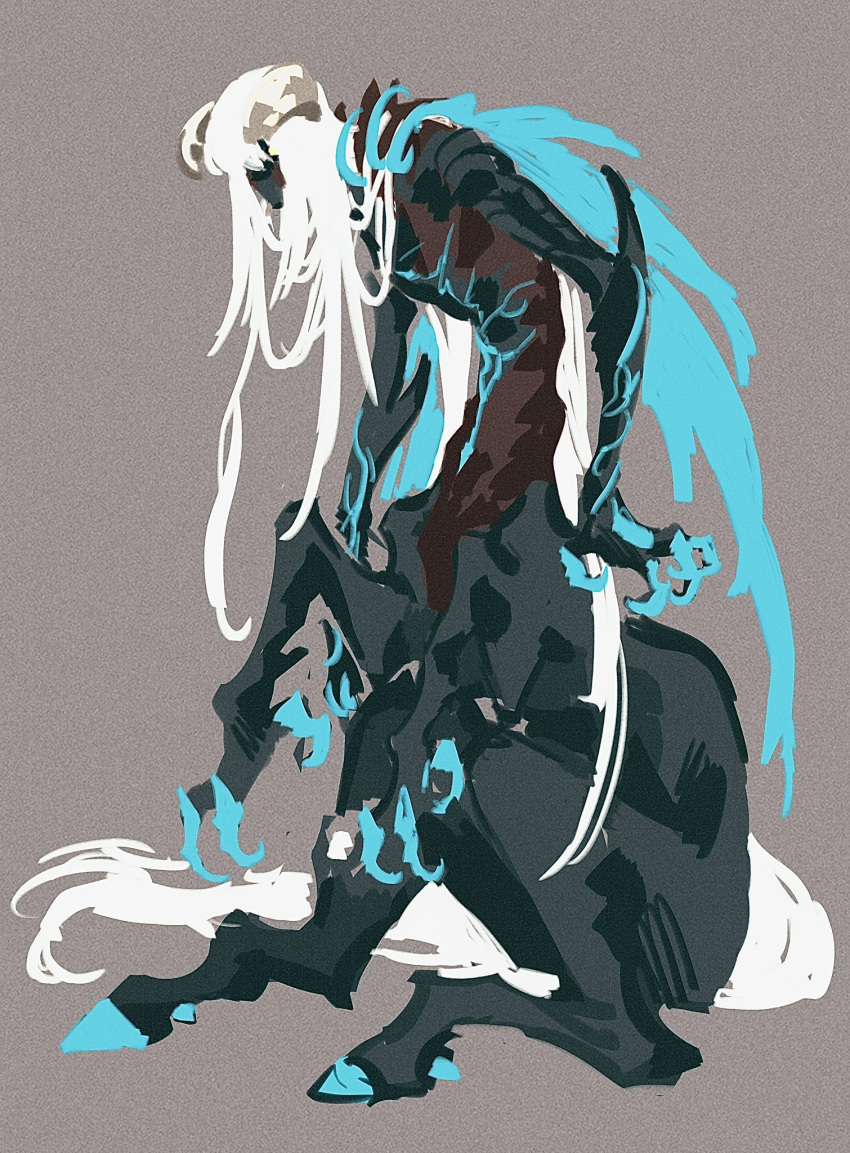 1boy, alternate_form, blue_wings, centaur, chinese_commentary, colored_veins, commentary_request, demon_boy