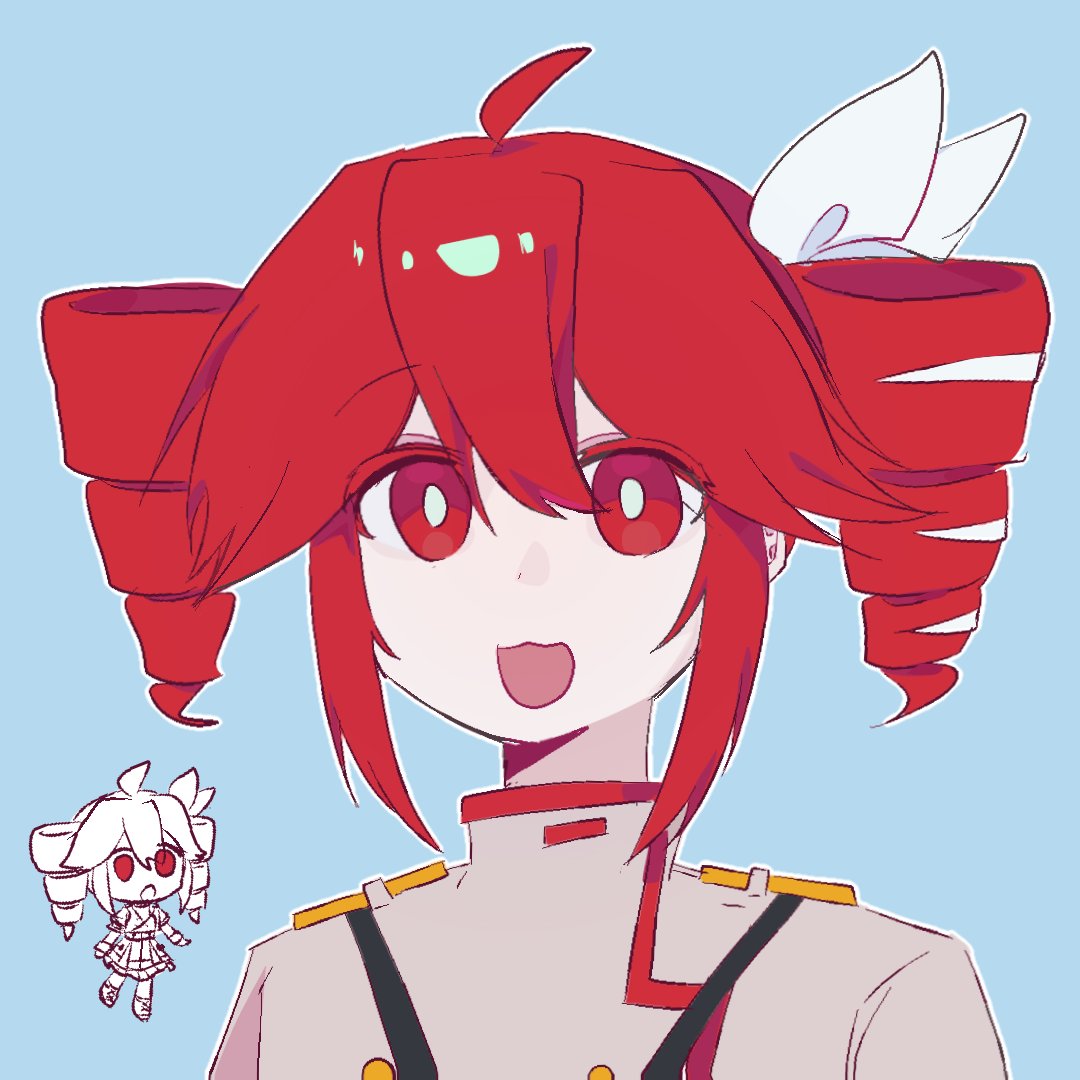 aaakiona, ahoge, black_bow, boots, bow, bright_pupils, buttons, chibi