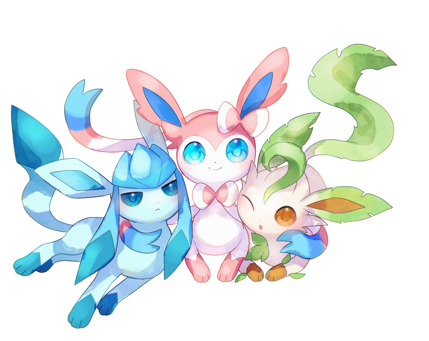 animal_focus, blue_eyes, blue_hair, blush, brown_eyes, closed_mouth, commentary_request, glaceon