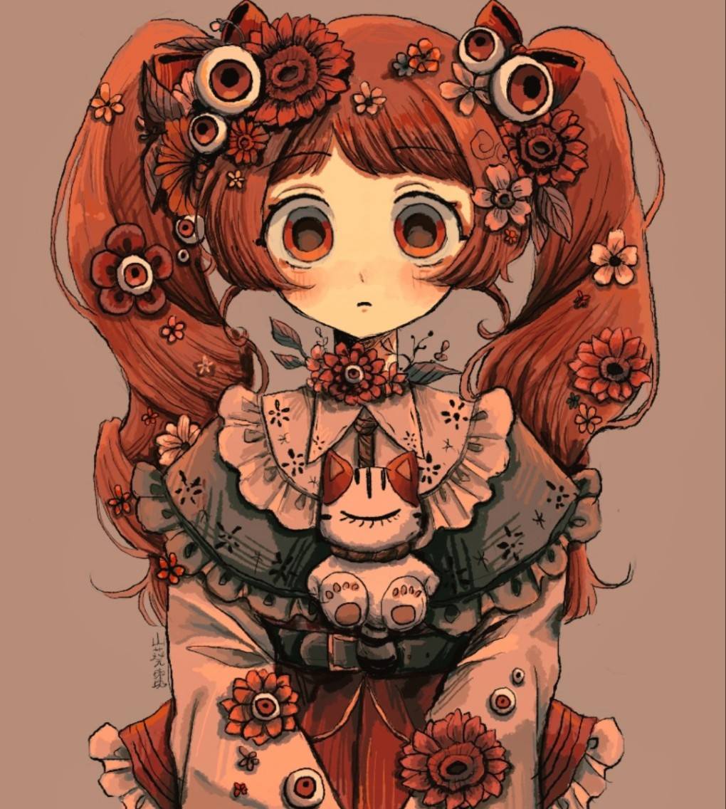 1girl, artist_name, belt, black_belt, blunt_bangs, brooch, capelet, cat_brooch