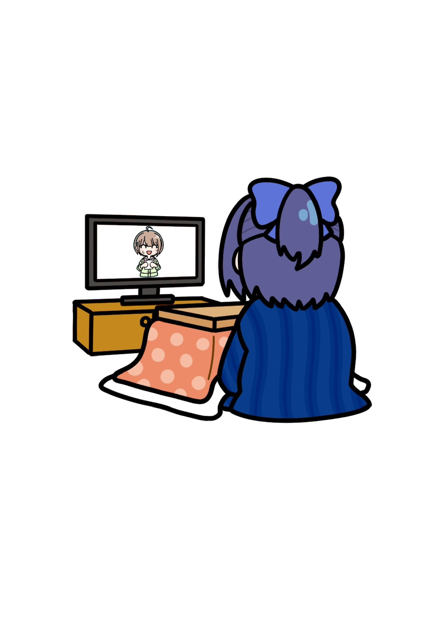 2girls, a-chan_(hololive), ahoge, back, blue_bow, blue_hair, blue_robe, bow