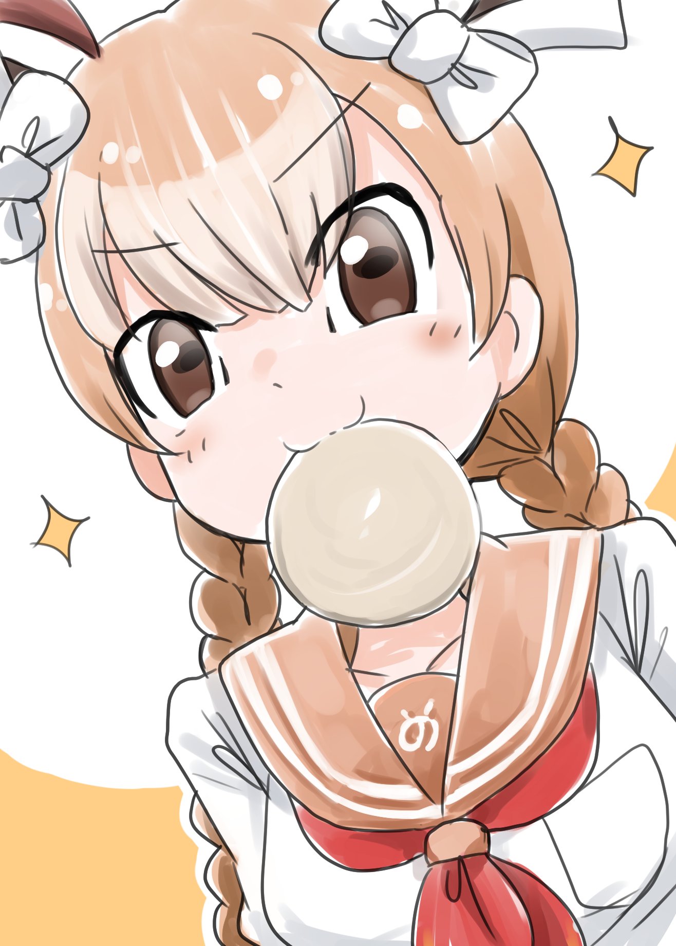 1girl, :3, animal_ears, antlers, aw_r0s, bow, braid, brown_eyes