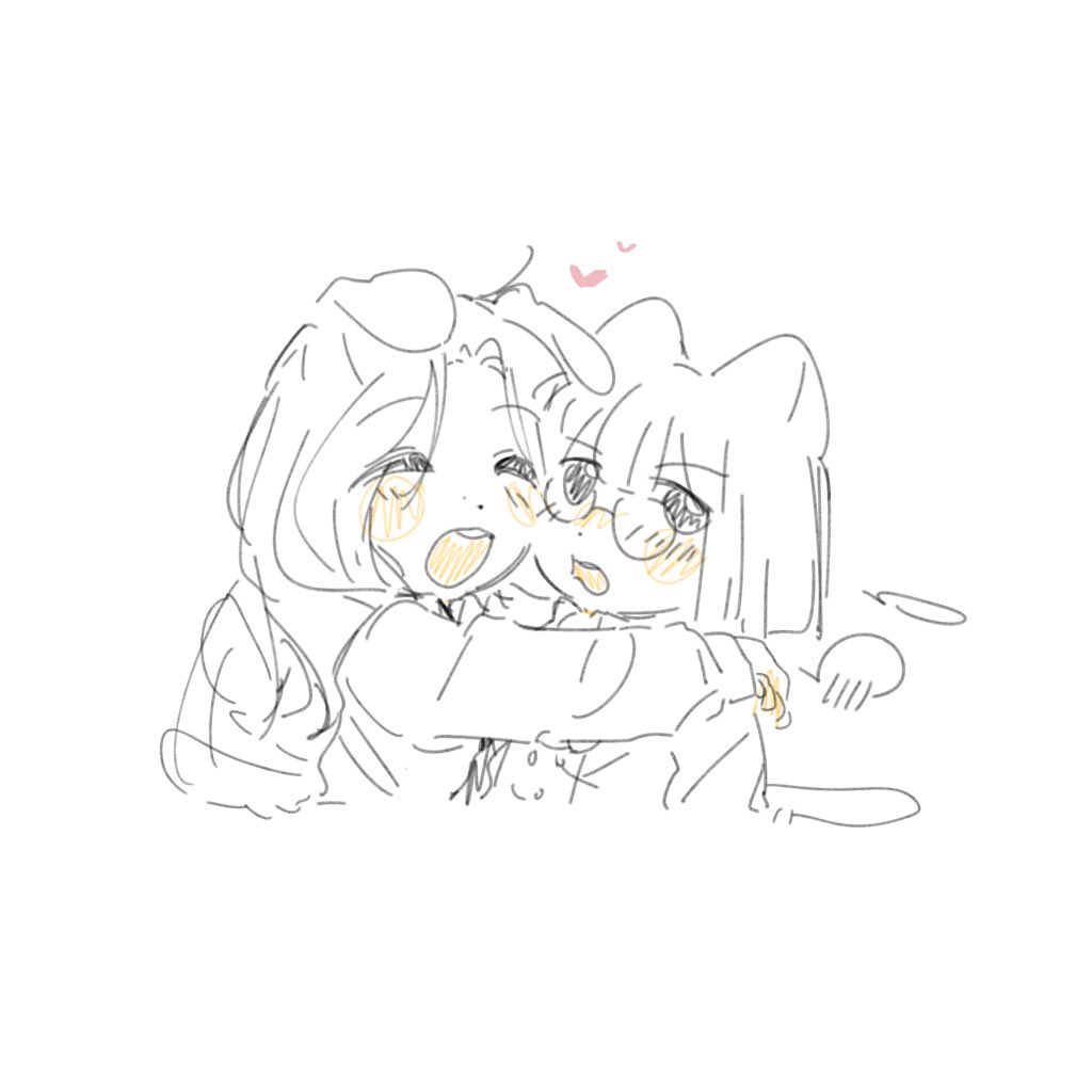 2girls, :d, ^_^, animal_ears, averting_eyes, blunt_ends, blush, bob_cut
