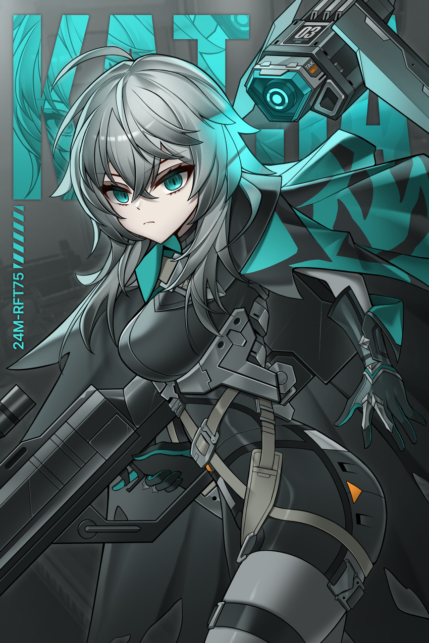1girl, black_bodysuit, black_capelet, black_gloves, black_survival, blue_eyes, bodysuit, breasts