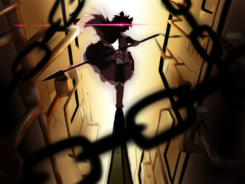chains, magical_girl, mahou_shoujo_madoka_magica, mizune_(winter), ponytail, red_eyes, sakura_kyouko, skirt