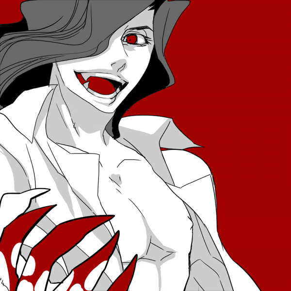 1boy, akariya_kuubu, black_hair, blood, blood_on_hands, claws, collared_shirt, evil_grin