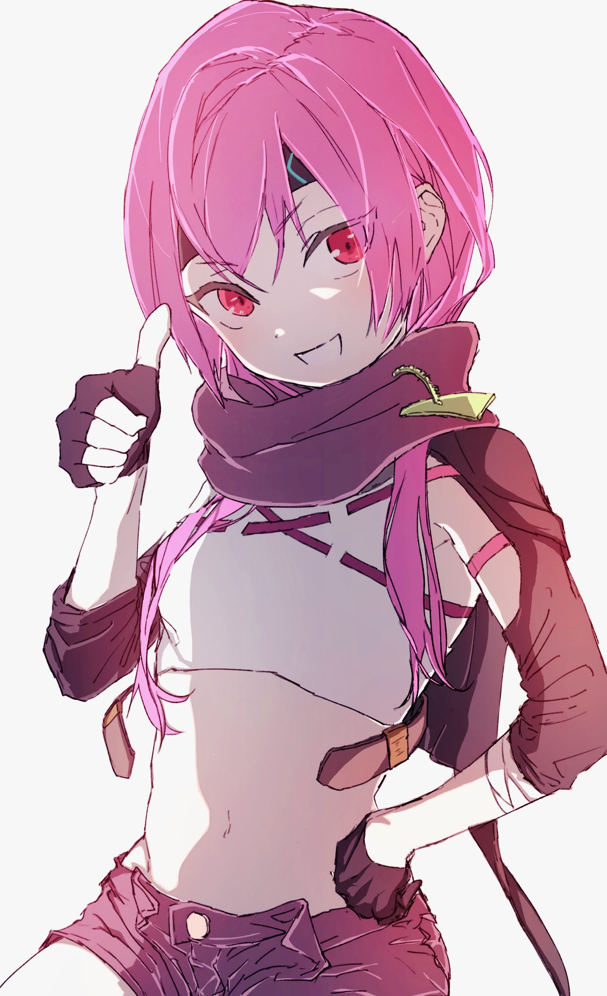 1girl, black_gloves, black_scarf, gloves, green_eyes, heaven_burns_red, highres, long_hair