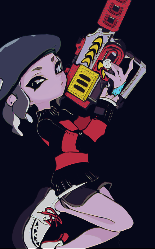 1girl, beret, black_background, black_shorts, black_sweater, blending, closed_mouth, commentary