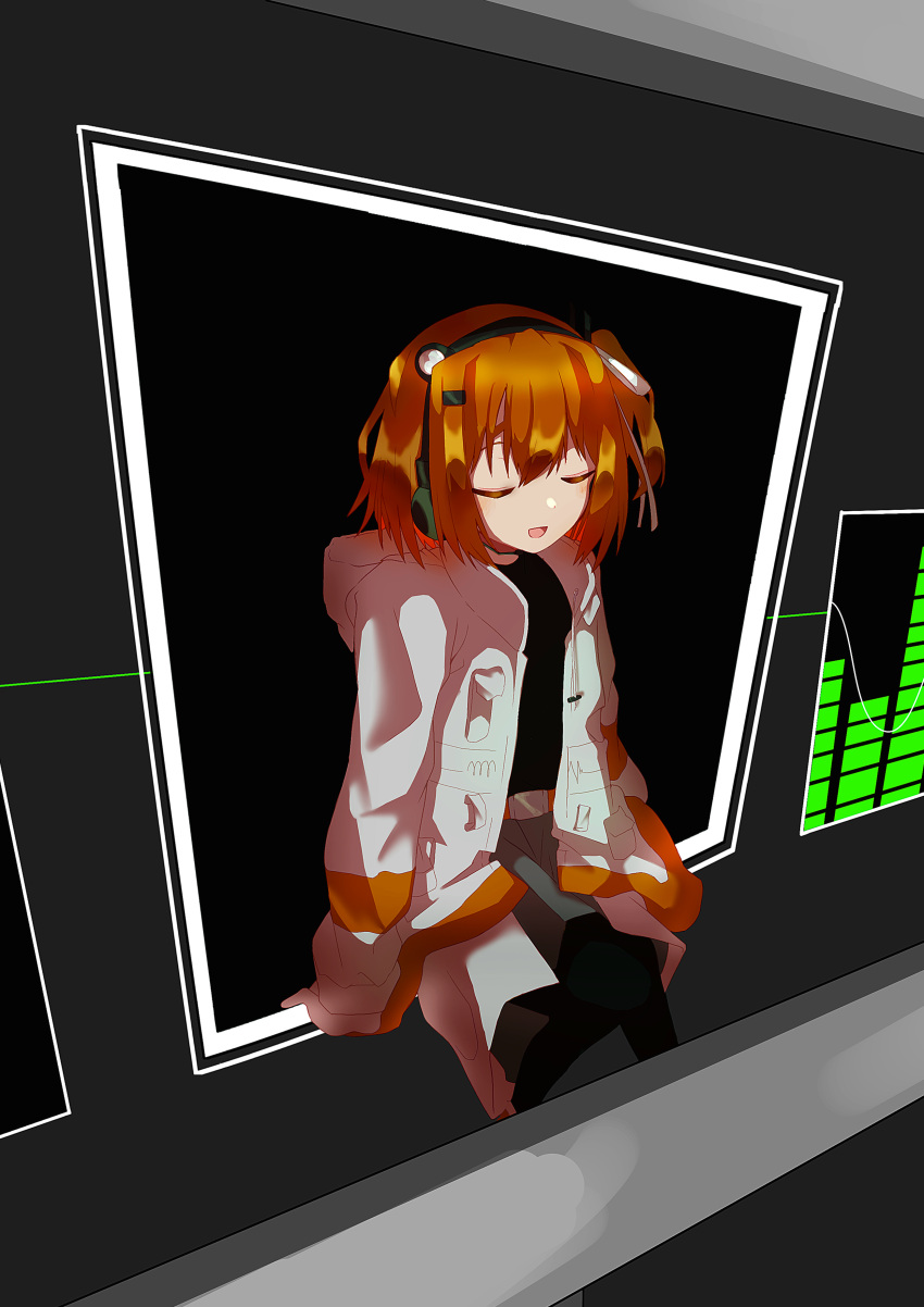 1girl, a.i._voice, absurdres, adachi_rei, closed_eyes, commentary, highres, jacket