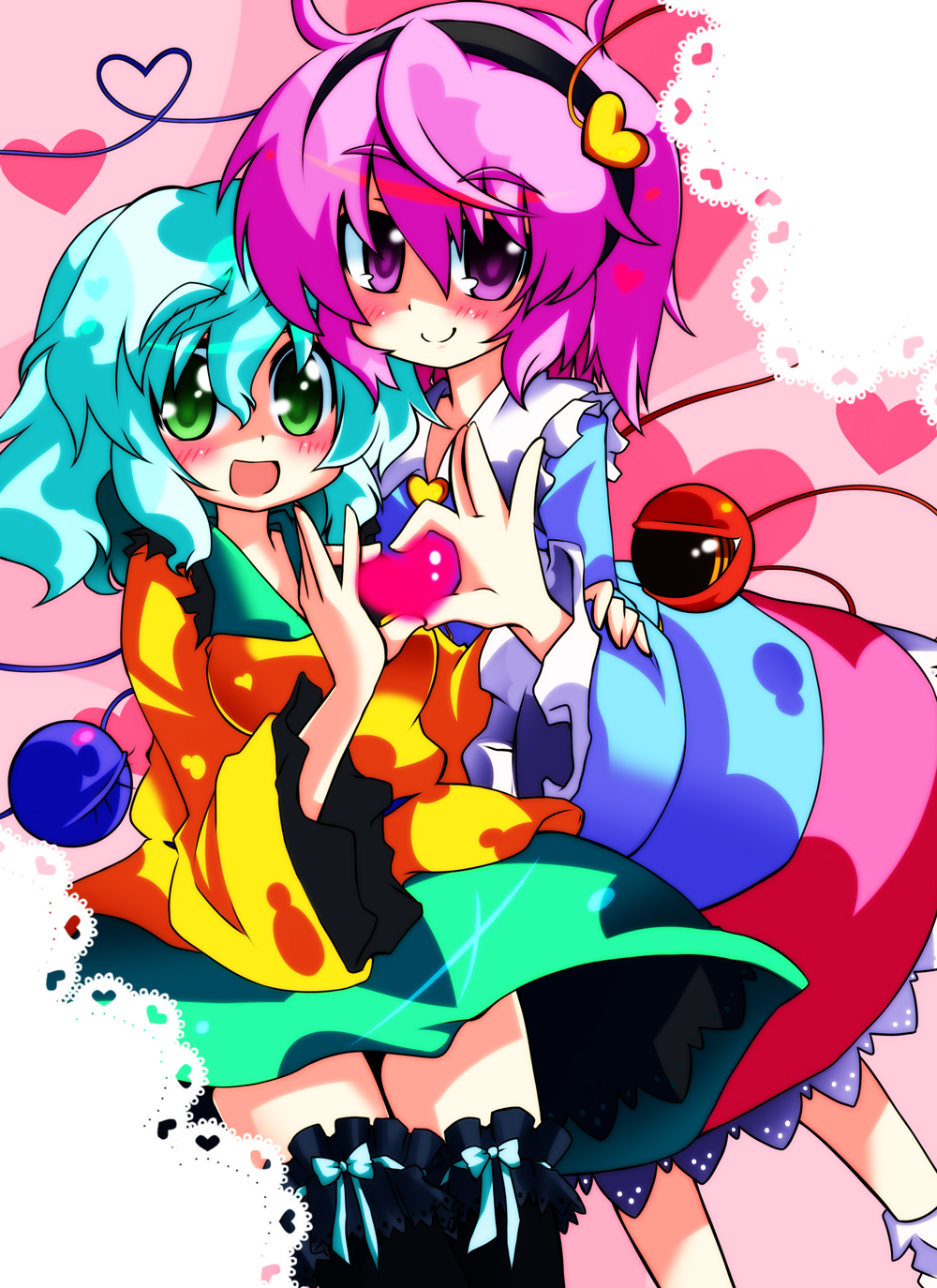 black_legwear, black_thighhighs, blush, eyeball, gin_(shioyude), gin_946, green_eyes, green_hair