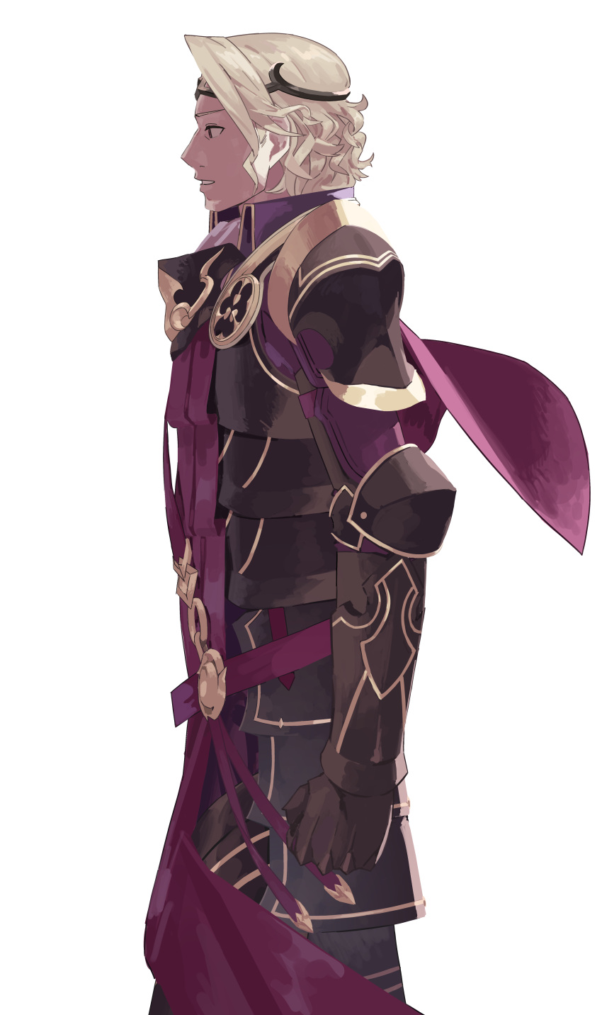 1boy, absurdres, aristocratic_clothes, armor, black_armor, blonde_hair, cape, circlet