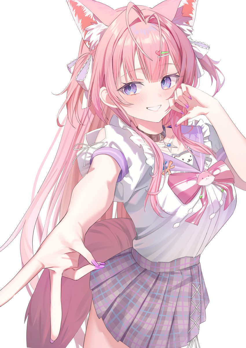 1girl, absurdres, animal_ears, antenna_hair, black_collar, collar, extra_ears, frilled_sleeves