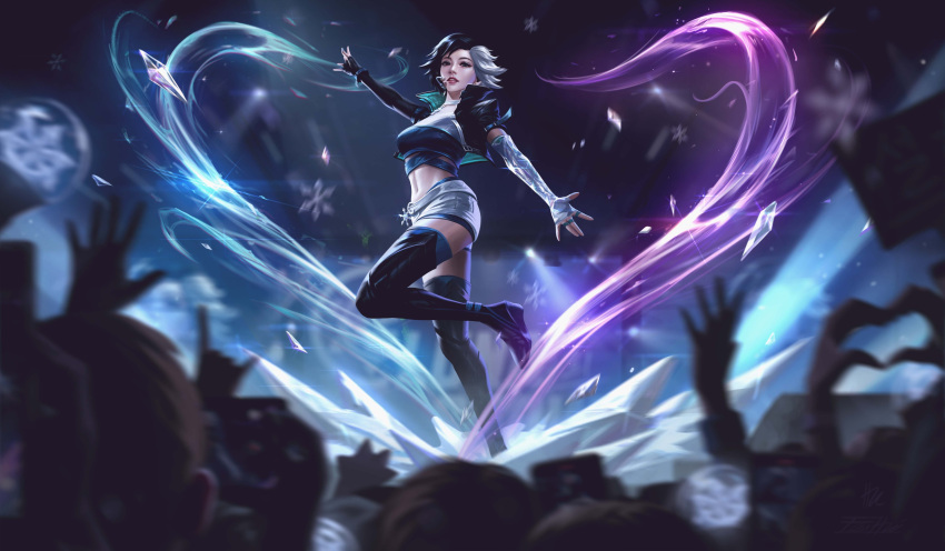 1girl, absurdres, black_hair, black_jacket, blue_eyes, choker, crop_top, fei_hai