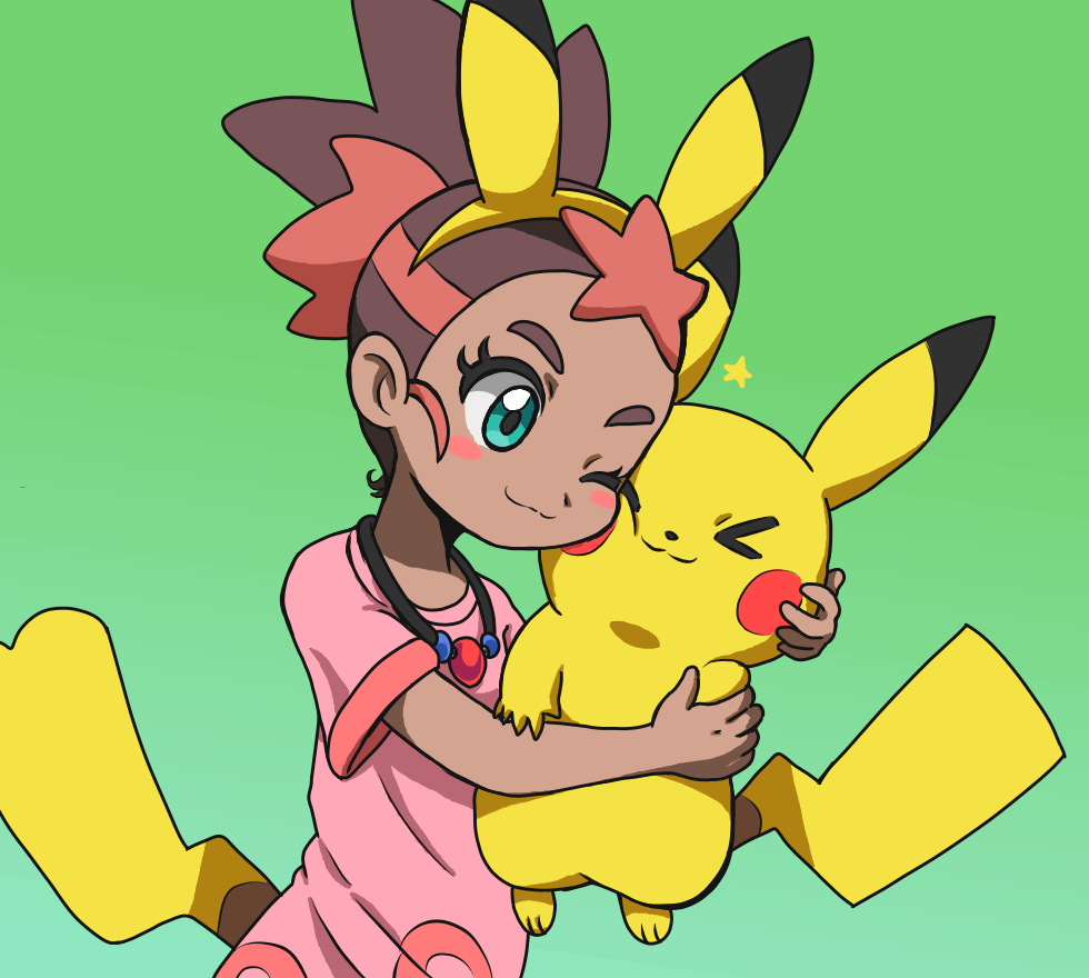 >_<, 1girl, ;), affectionate, animal_ears, blush_stickers, brown_hair, closed_eyes