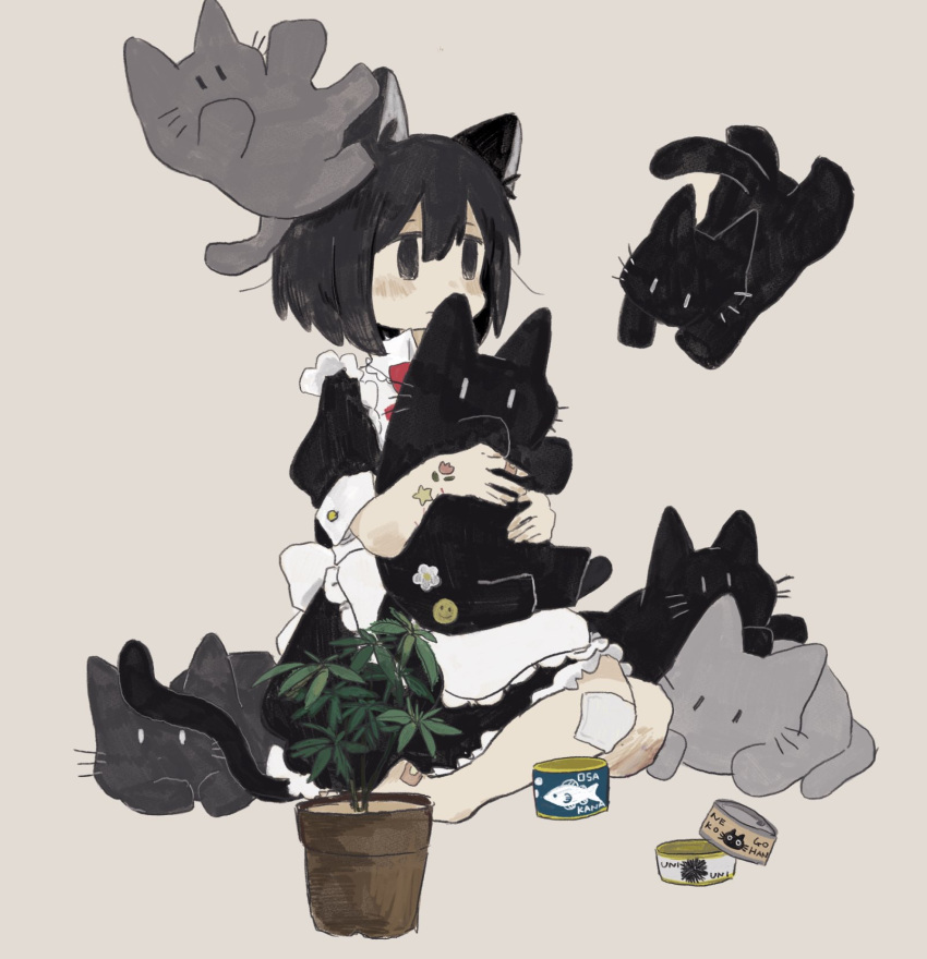1girl, animal, animal_ear_fluff, animal_ears, apron, bandaid, bandaid_on_finger, bandaid_on_foot