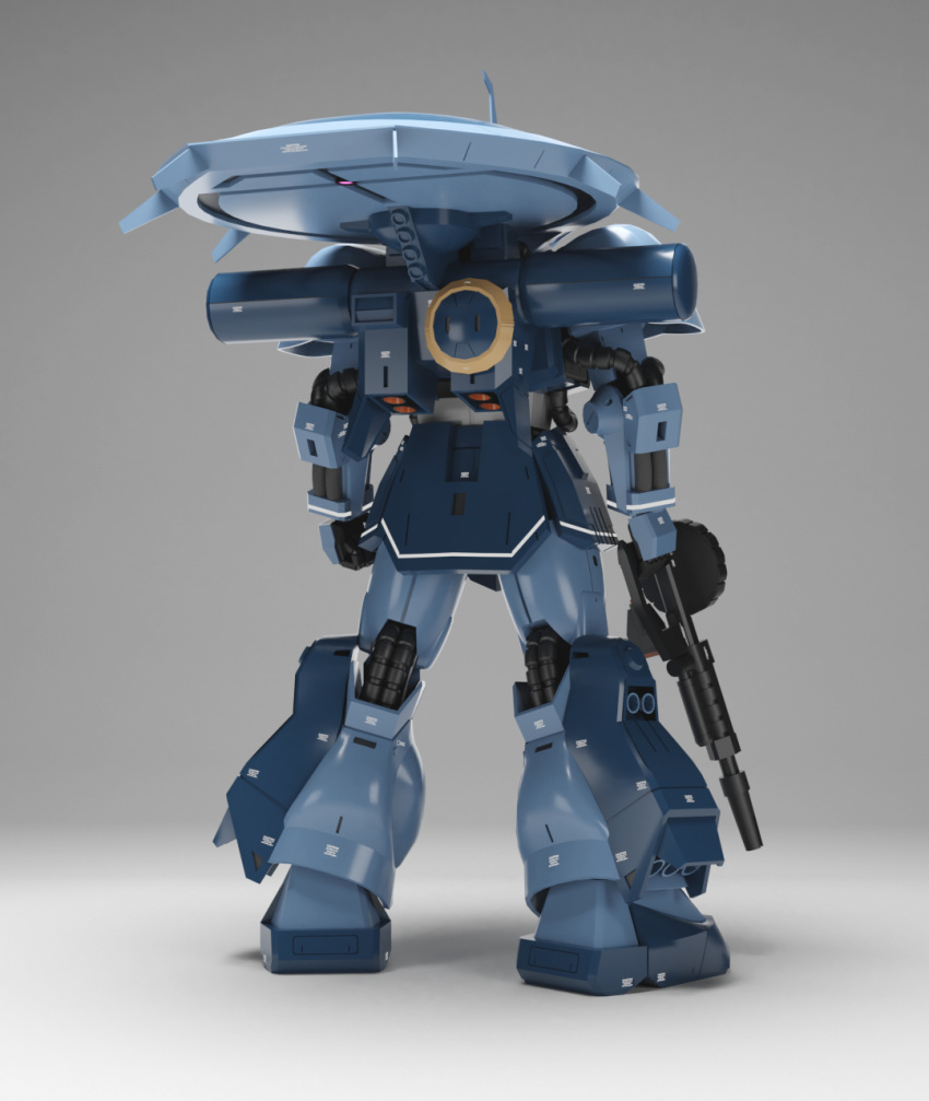 3d, back, cable, commentary_request, ewac_zack, gassan_(7nan8ku), grey_background, gun, gundam, gundam_zz, highres, machine_gun, machinery, mecha, mecha_focus, mobile_suit, neo_zeon, no_humans, original, radio_antenna, radome, realistic, redesign, robot, science_fiction, shadow, thrusters, weapon