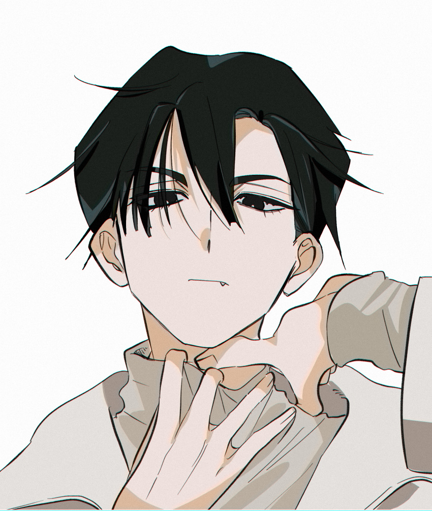 1boy, absurdres, alien_stage, black_eyes, black_hair, commentary_request, fang, hatopippi45