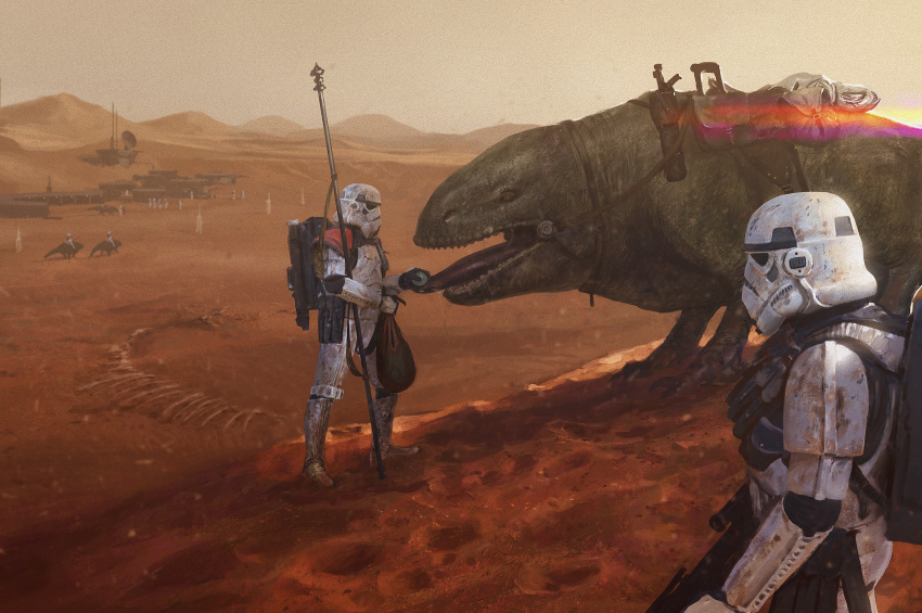 2boys, day, dewback, edouard_groult, highres, holding, holding_staff, multiple_boys