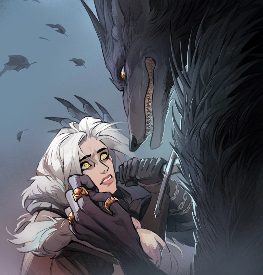 1boy, 1girl, black_gloves, ciri, furry, furry_male, gloves, highres
