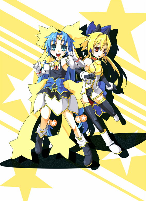 blue_eyes, blue_hair, bow, character_request, elbow_gloves, fuji-k, gloves, hair_bow, long_hair, meryl_star, seirei_stella, shinrabansho, shinrabanshou, thigh-highs, thighhighs