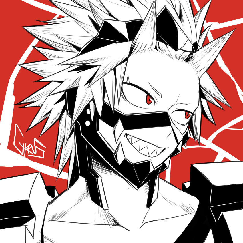 1boy, absurdres, boku_no_hero_academia, collarbone, commentary, cyfrus, english_commentary, greyscale