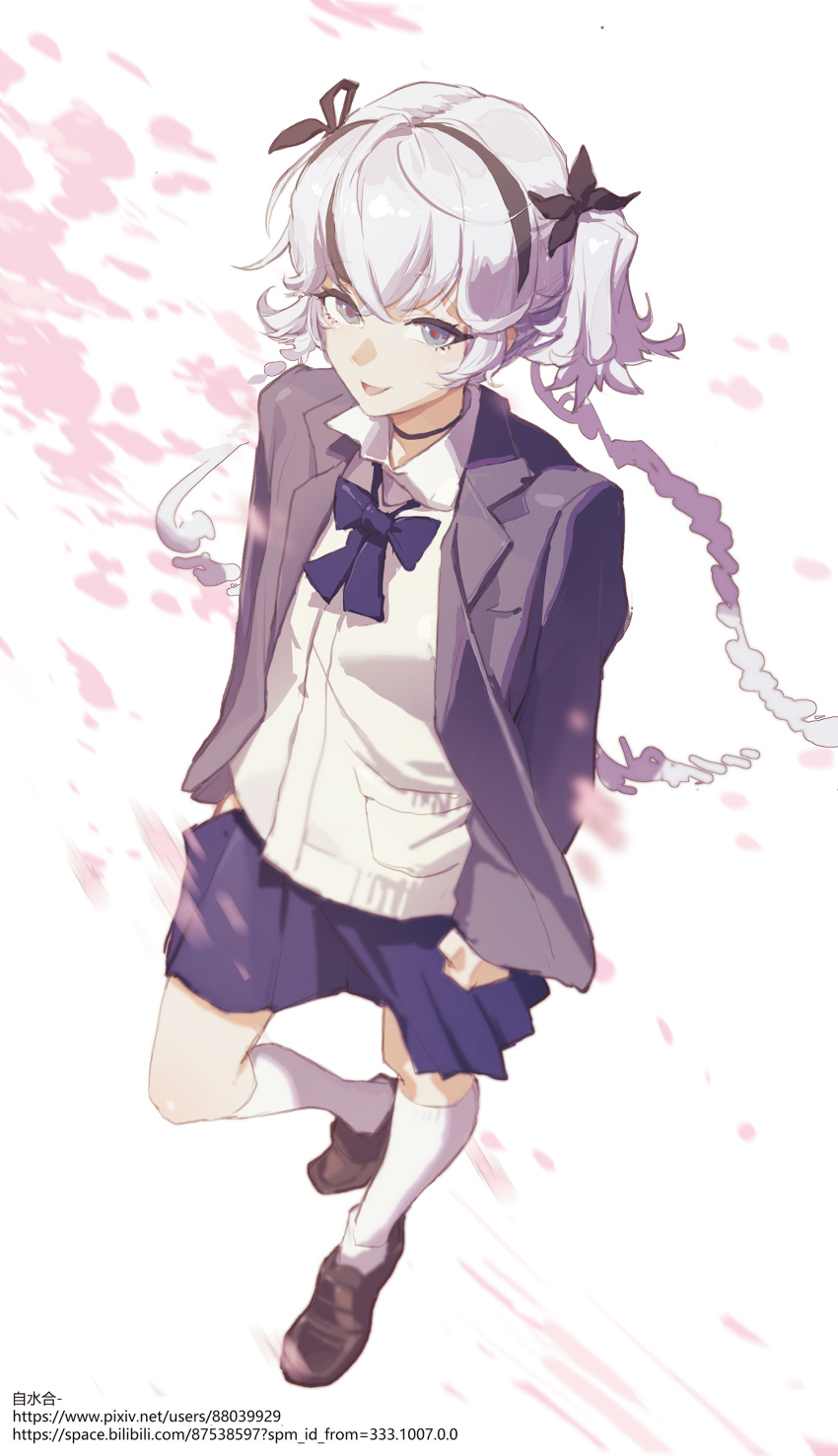 1girl, absurdres, alternate_costume, black_bow, black_bowtie, black_choker, black_eyes, black_jacket