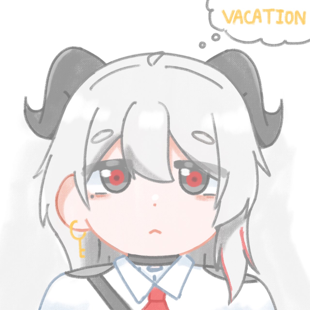 1girl, black_choker, black_eyes, black_horns, chibi, chibi_only, choker, commentary