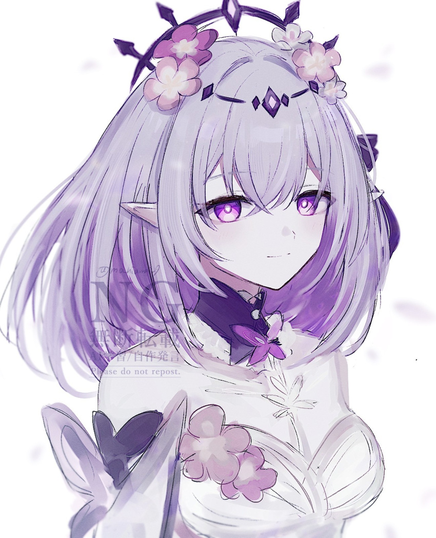 1girl, bare_shoulders, castorice_(honkai:_star_rail), flower, hair_flower, hair_ornament, highres, honkai:_star_rail