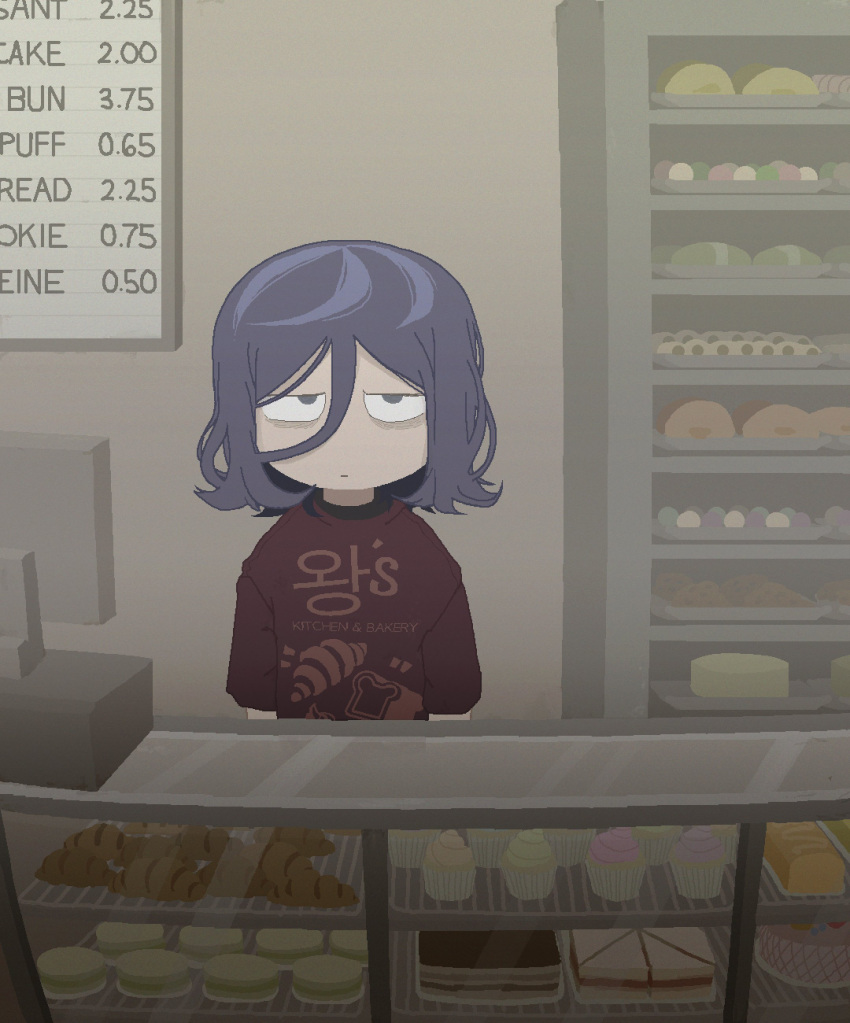 1other, absurdres, androgynous, angel_martinez, bags_under_eyes, black_eyes, black_hair, cake