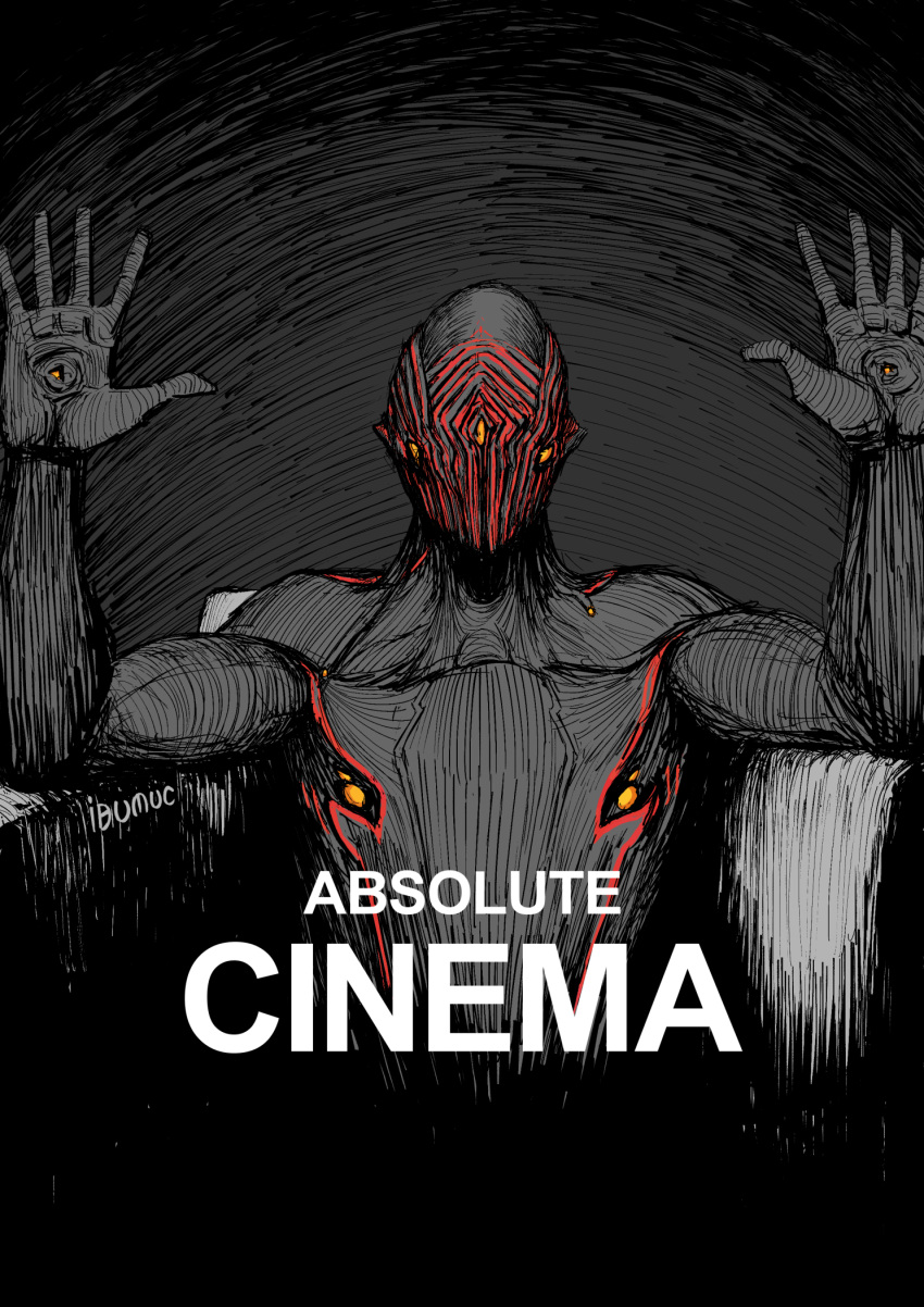 1other, absolute_cinema_(meme), chair, hands_up, highres, ibumuc, limited_palette, meme