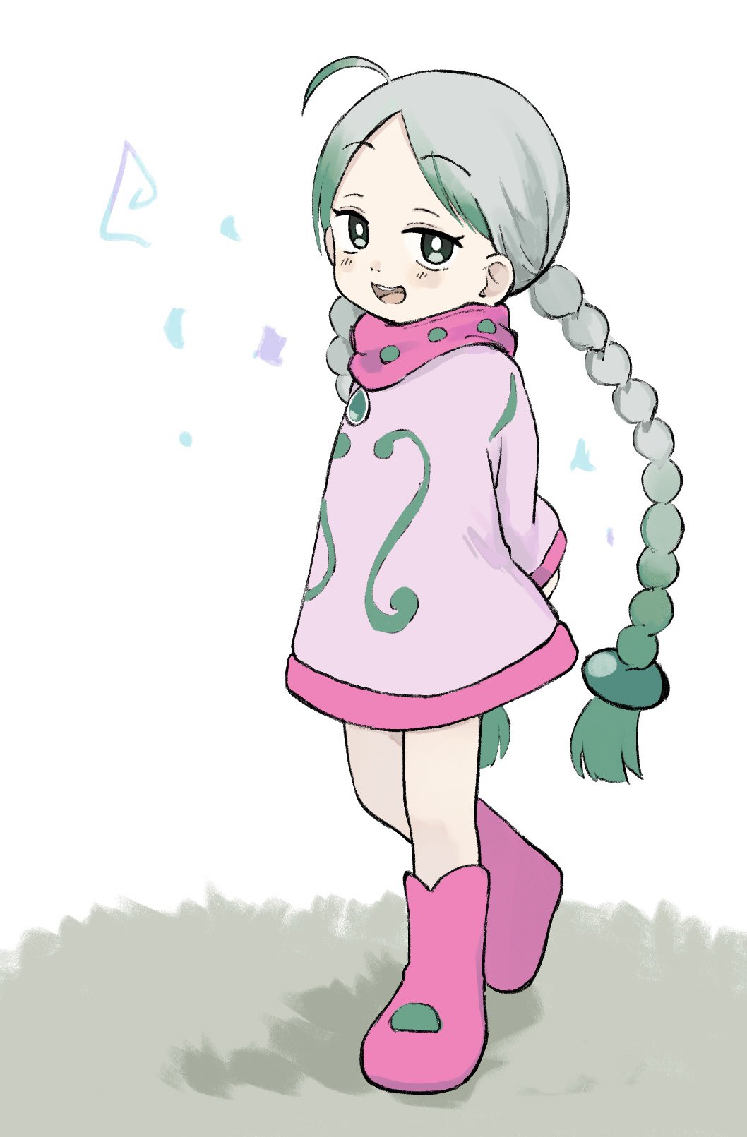 1girl, :d, ahoge, arms_behind_back, boots, braid, doraemon, doraemon:_nobita_no_chikyuu_symphony