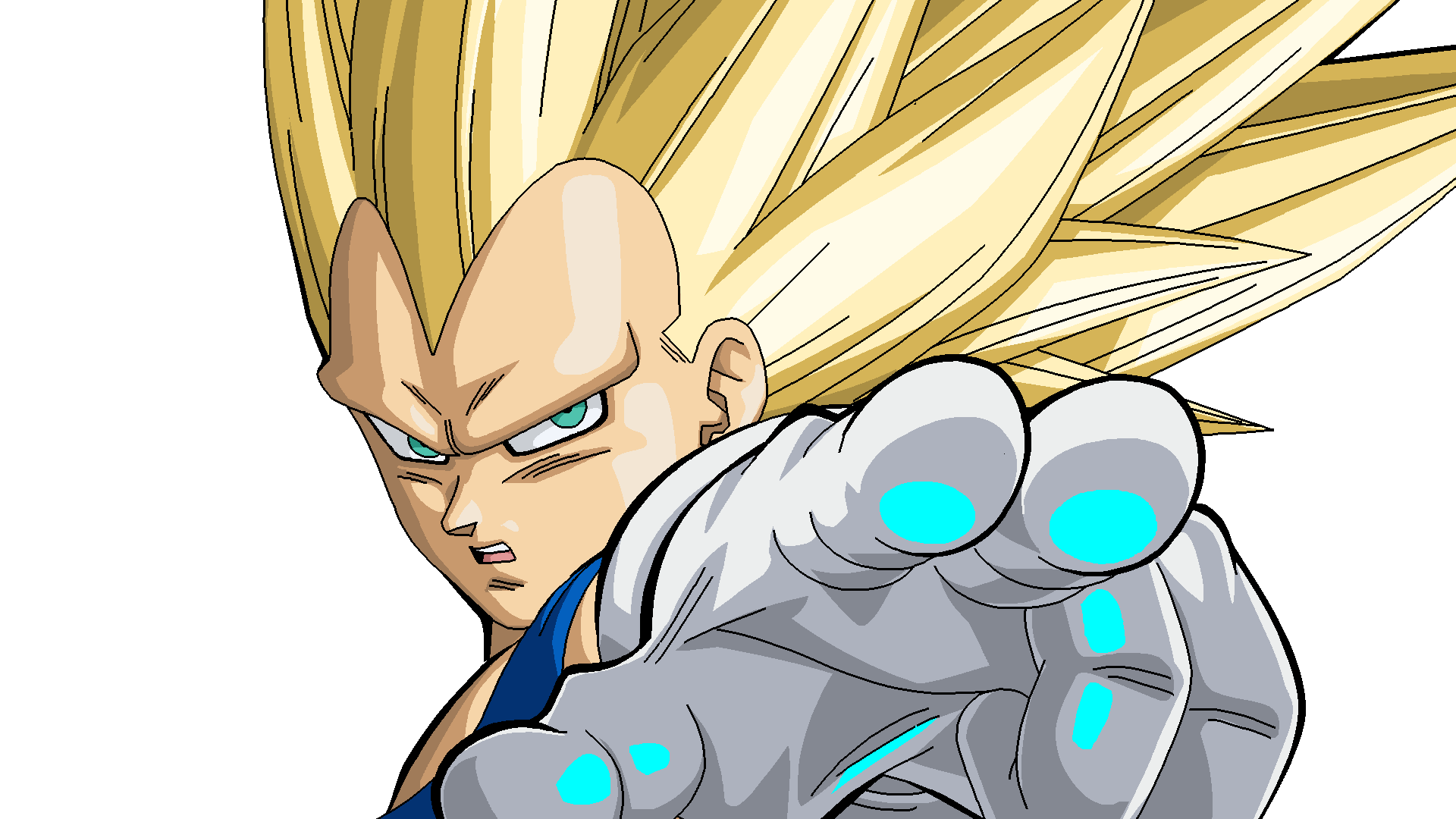 1boy, blonde_hair, blue_bodysuit, bodysuit, close-up, dragon_ball, dragon_ball_daima, gloves