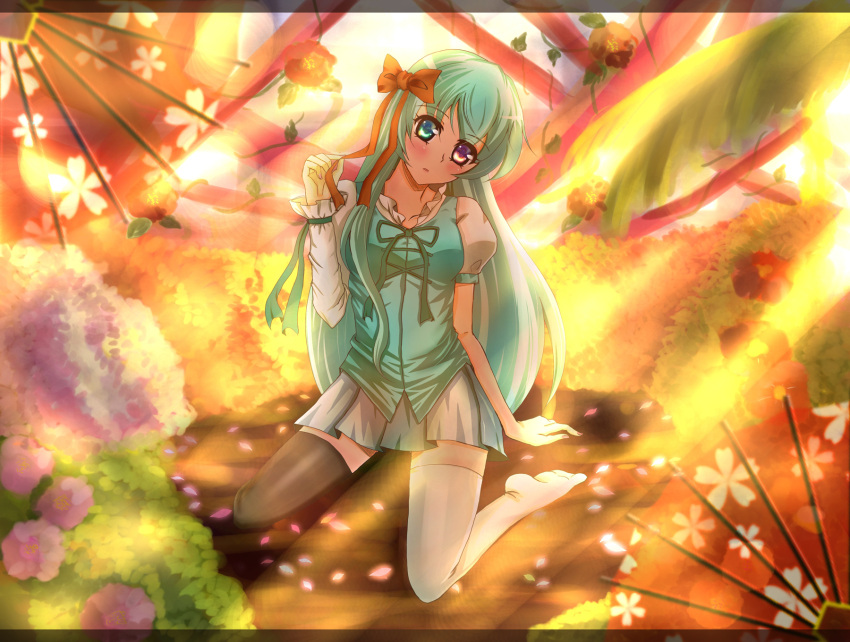 adult, alternate_costume, alternate_hair_length, alternate_hairstyle, aqua_hair, asymmetrical_clothes, asymmetrical_clothing, asymmetrical_thigh-highs