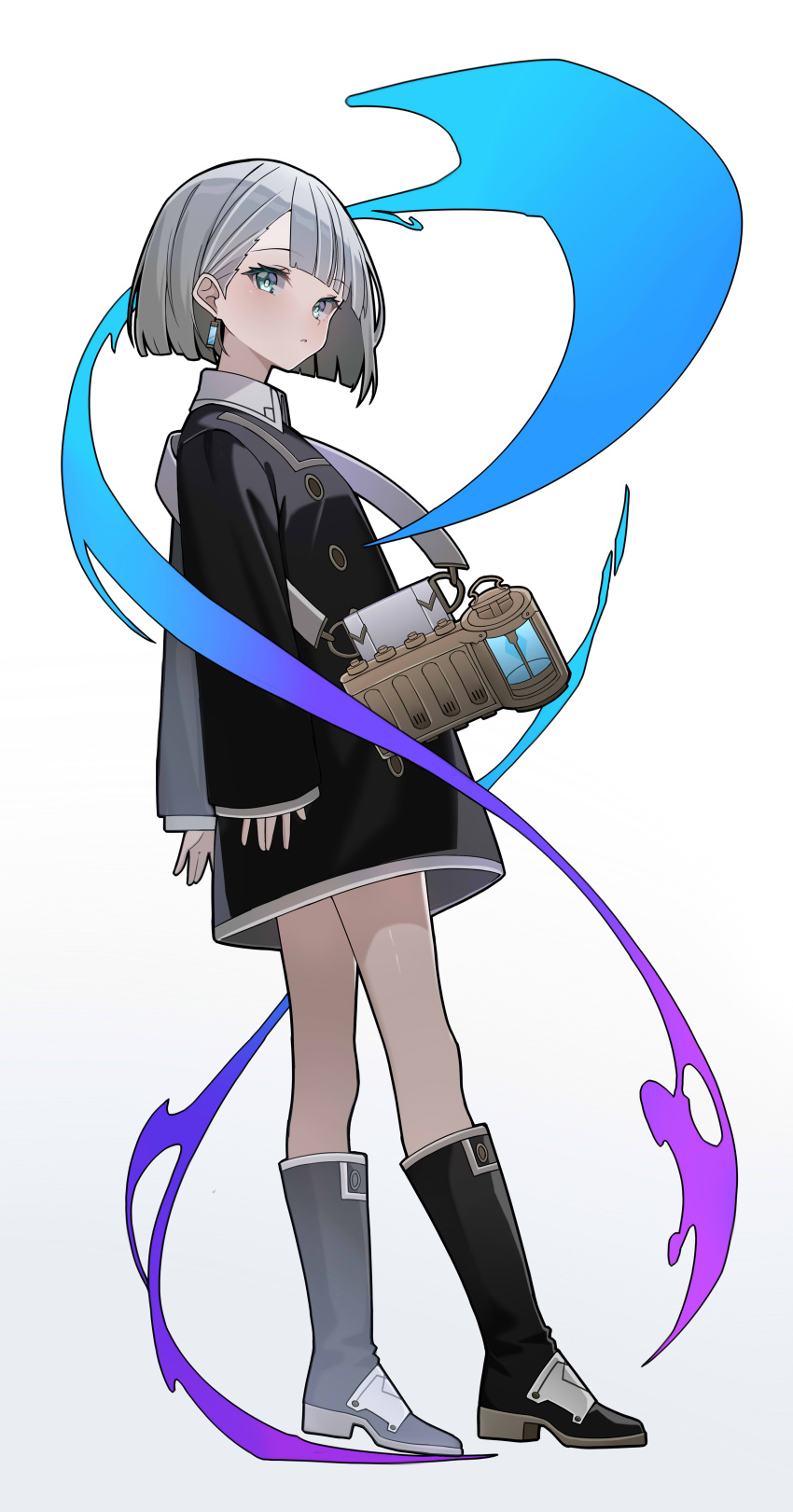 1girl, absurdres, bare_legs, boots, breasts, collared_shirt, commission, commissioner_upload