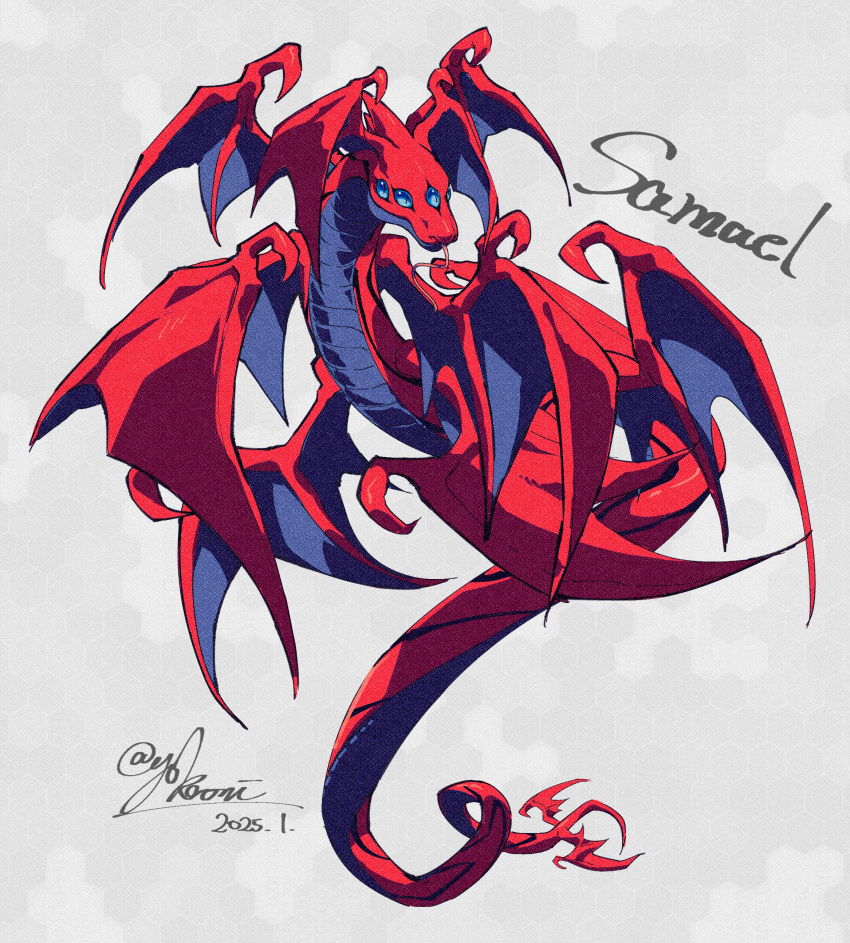 absurdres, blue_eyes, character_name, dated, demon_(megami_tensei), extra_eyes, film_grain, full_body