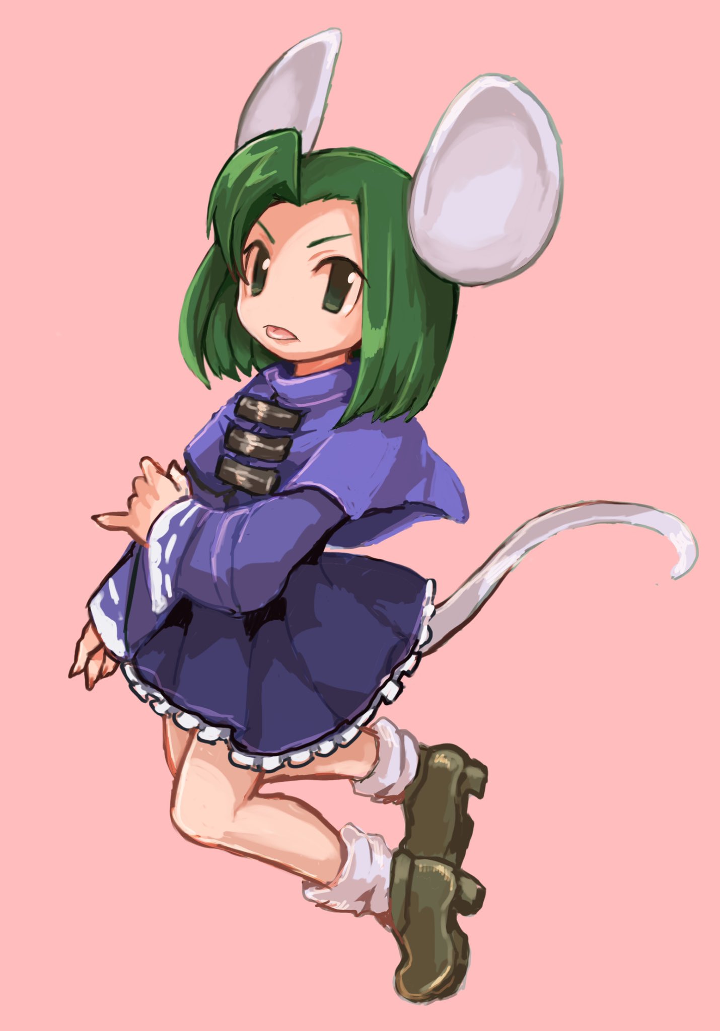 1girl, animal_ears, brave_fencer_musashiden, capelet, dido_(di_do_di_do), dress, full_body, green_eyes