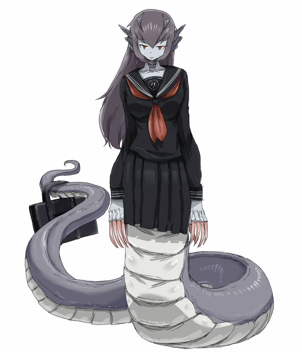 close_(artist), long_hair, monster_girl, naga, original, pointy_ears, scales, school_uniform