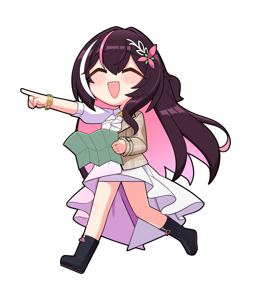 1girl, :d, ^_^, ascot, asymmetrical_sidelocks, azki_(4th_costume)_(hololive), azki_(hololive), black_boots