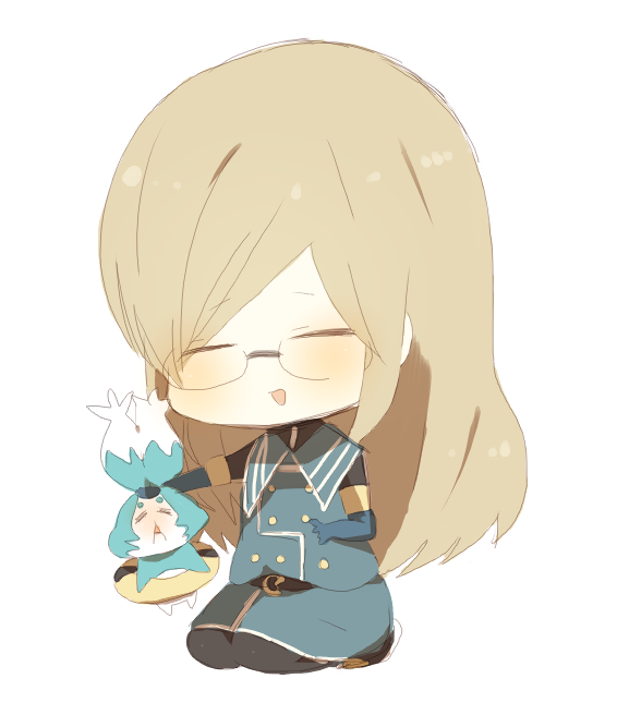 brown_hair, glasses, gloves, jade_curtiss, long_hair, male, mayana_(bbpp), mayana_(mezameta), mieu, smile, tales_of_(series), tales_of_the_abyss, uniform, white_background