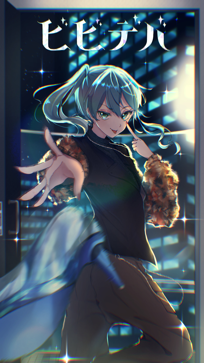 1girl, 6n0_w, :p, absurdres, akanbe, asymmetrical_sidelocks, bibbidiba_(hololive), black_jacket