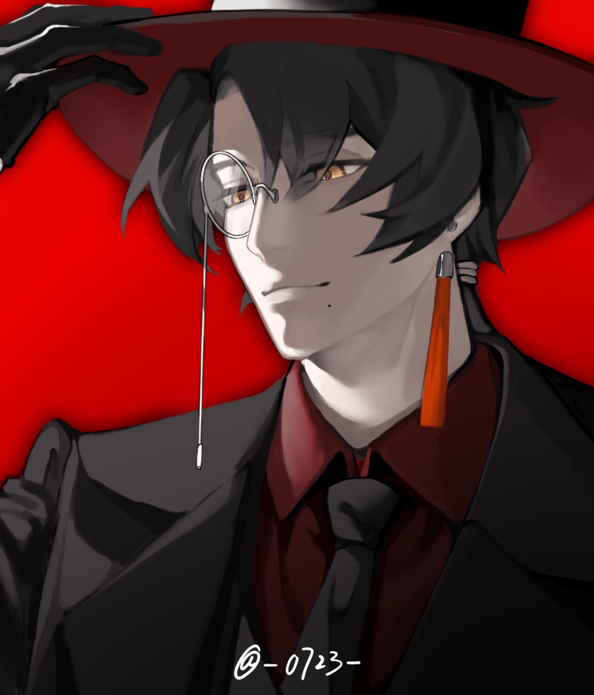 0723_yuan_shang_fuhuo_ban, 1boy, black_gloves, black_hat, black_jacket, black_necktie, black_vest, chinese_commentary