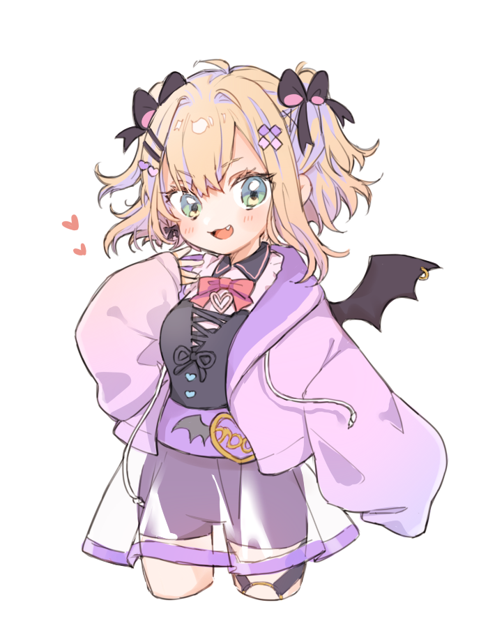 1girl, :d, bat_ears, bat_girl, bat_wings, black_bow, black_bustier, black_wings