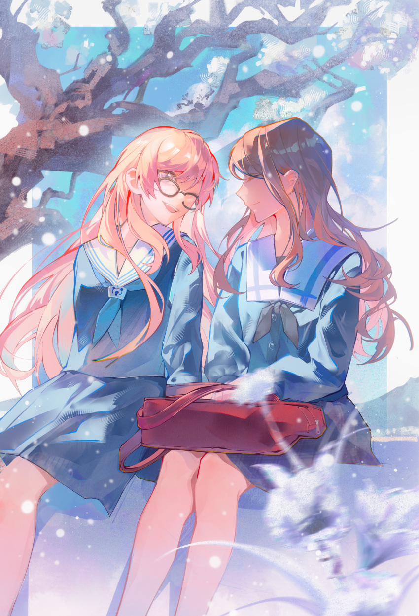 2girls, absurdres, bang_dream!, bang_dream!_it's_mygo!!!!!, blue_neckerchief, blue_serafuku, blue_shirt, blue_skirt